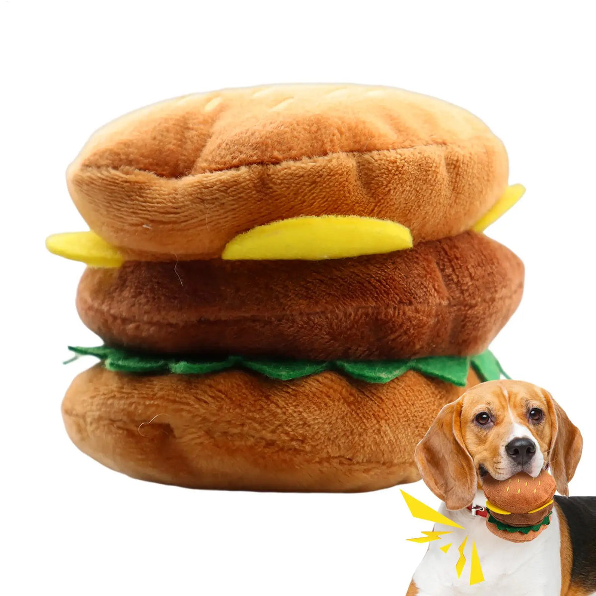 Squeaky Hamburger Dog Chew Toy – Soft Plush Puppy Teether