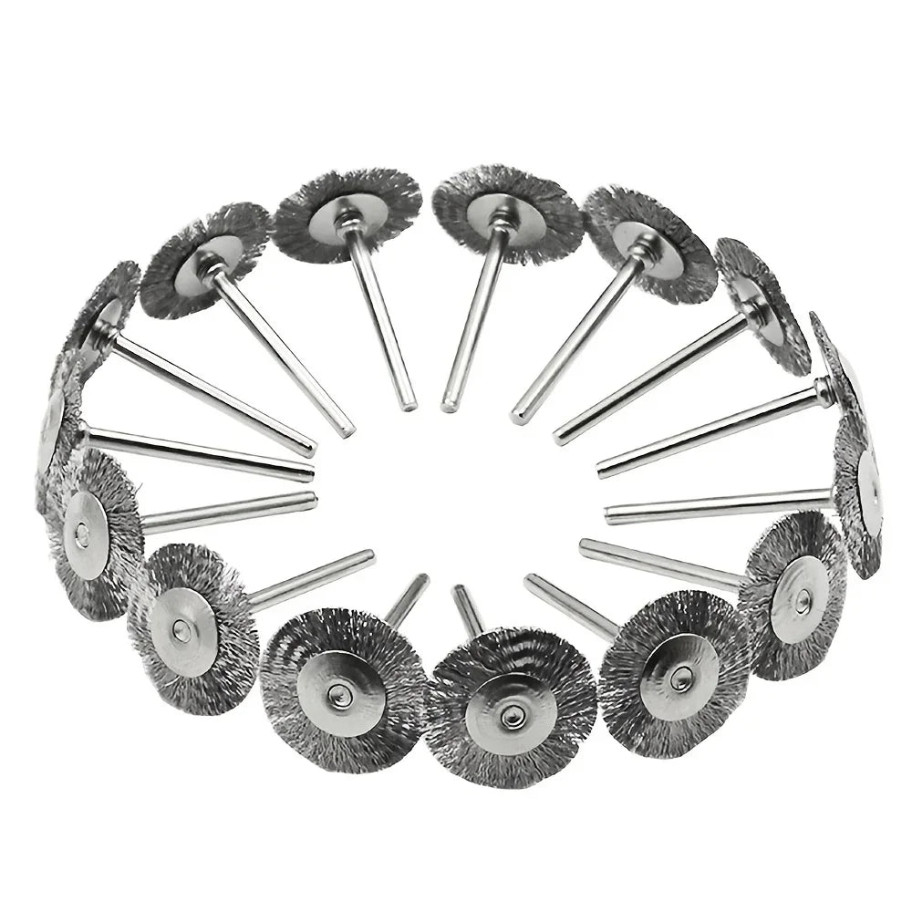 10-Pc T-Shape Steel Wire Brush Wheel Set – 1/8" Dremel Mandrel