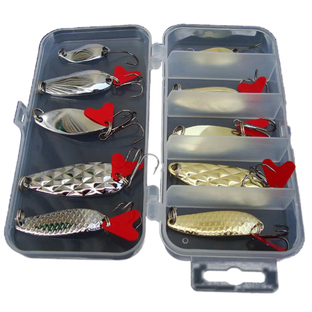 10-Piece Metal Jig Spoon Spinner Fishing Lure Set + Tackle Box