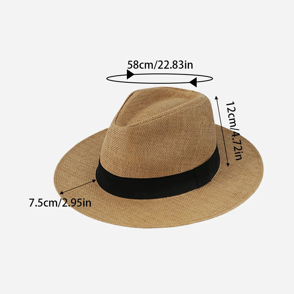 Unisex Wide Brim Paper Straw Panama Hat | Beach Sun Hat