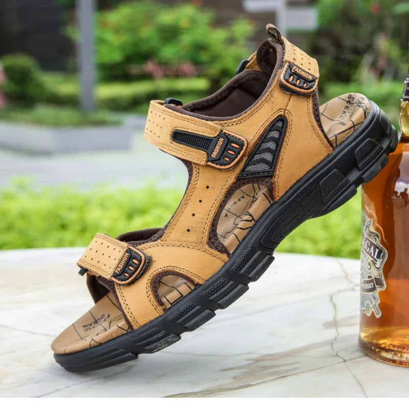 Men's Cow Suede Thick Sole Sandals – Open Toe Casual Outdoor