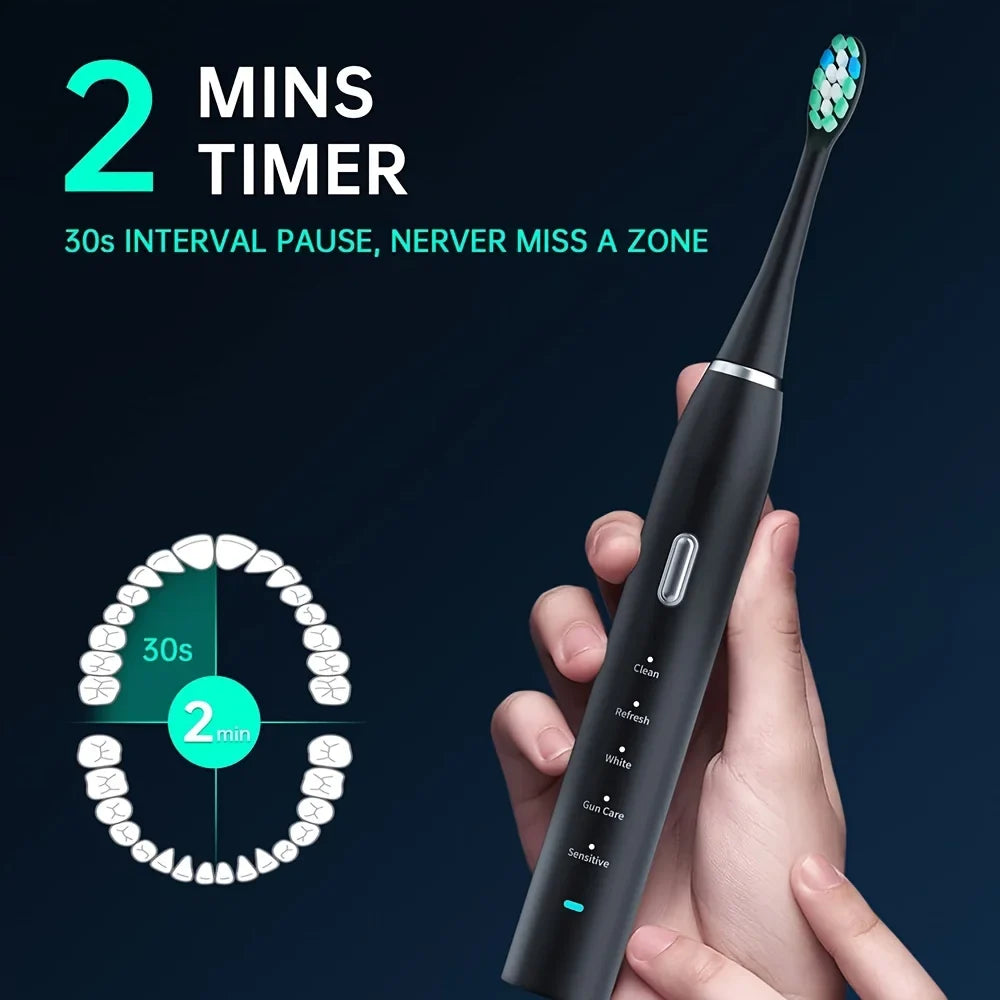 Adult Electric Toothbrush Set – 7 Heads & Wireless Charging