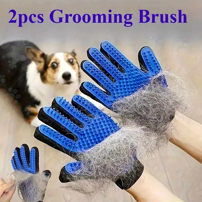2-in-1 Pet Grooming Gloves | Silicone Deshedding for Dogs & Cats