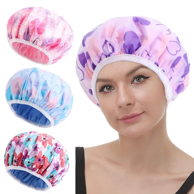 Double Layer Waterproof Shower Cap for Women – Thick & Reusable
