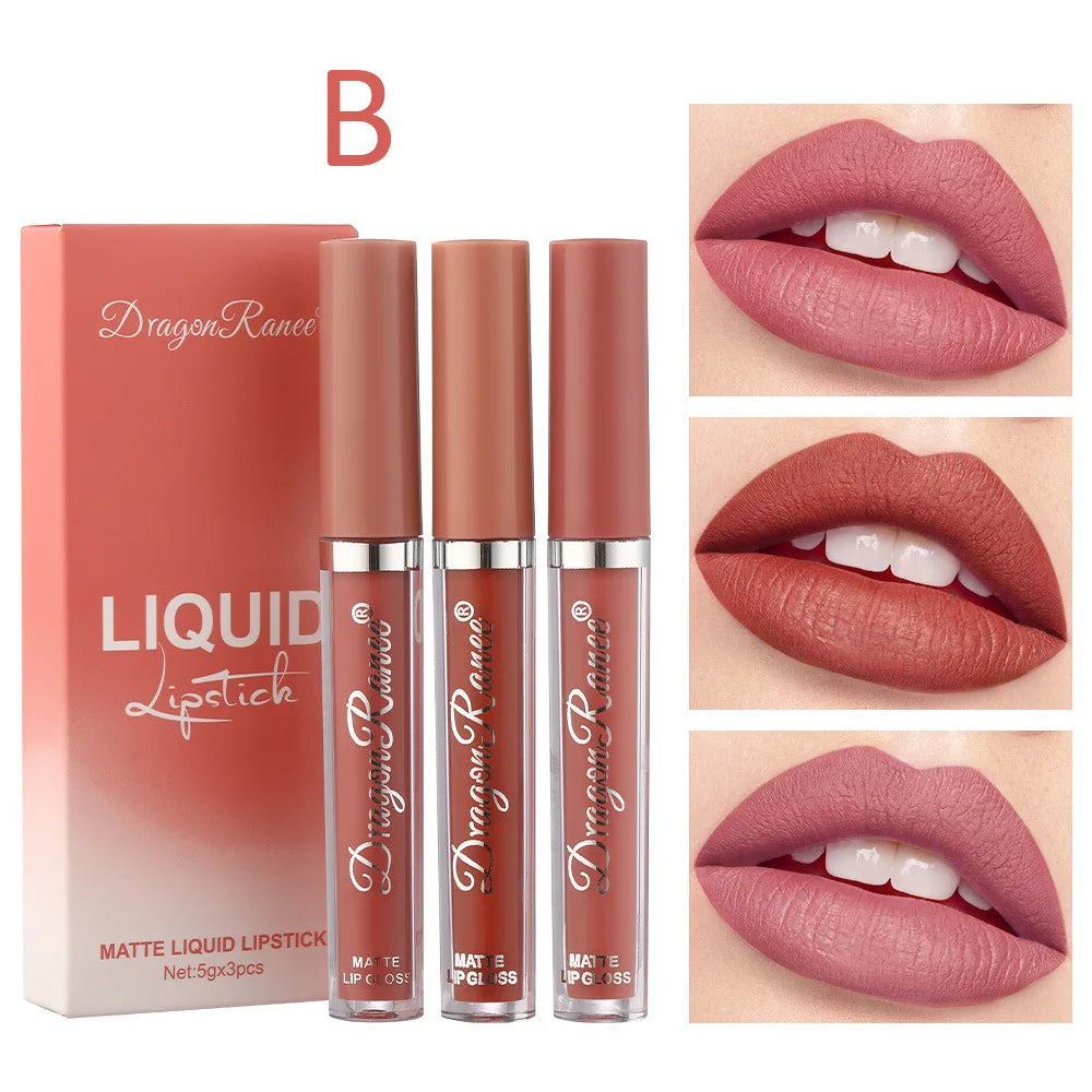 Dragon Ranee 3-Piece Velvet Matte Liquid Lipstick Set – Waterproof