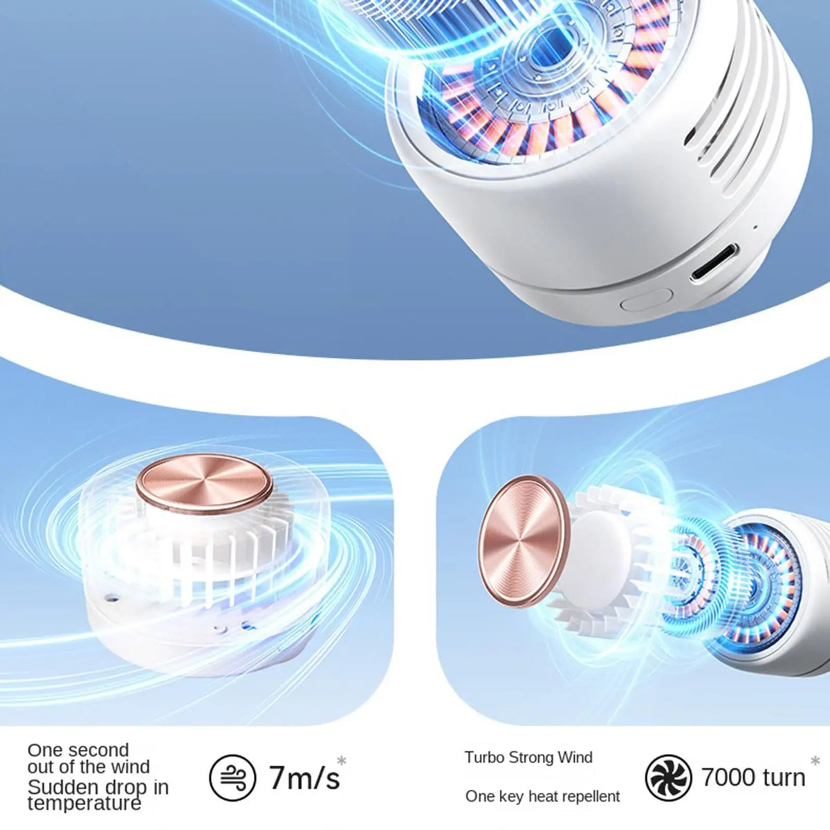 Portable Clip-On Fan – 360° Rechargeable USB Mini Desk Fan