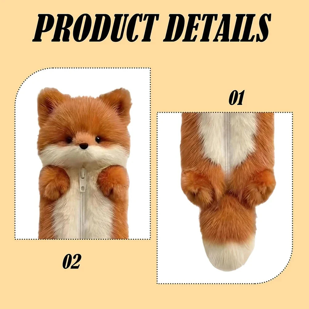 Plush Fox Pencil Case – Large Capacity Animal Stationery Pouch