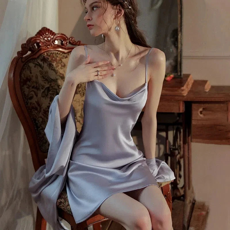 Satin Robe & Nightdress Set – 2-Piece Faux Silk Kimono Sleepwear