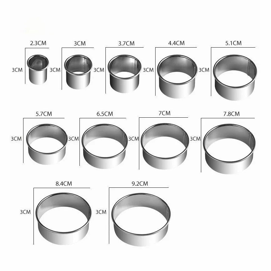 11-Piece Stainless Steel Round Cookie & Biscuit Cutter Set