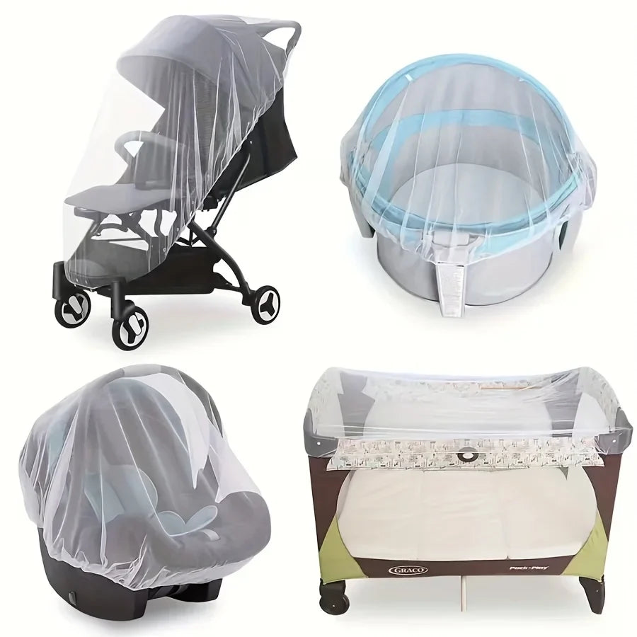 White Stretchy Mosquito Net Strollers Cribs Breathable Polyester