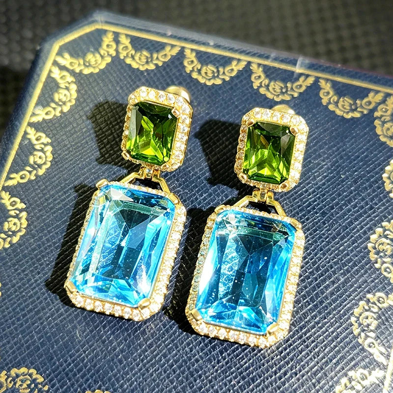 Huitan Geometric CZ Drop Earrings – Shiny Cubic Zirconia Women