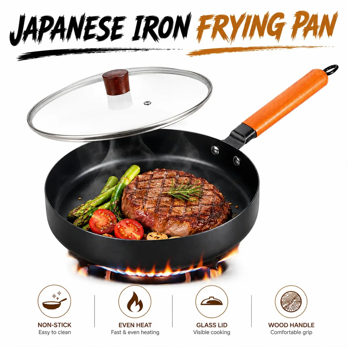 26cm Nitrided Iron Skillet – Japanese Nonstick Induction Frying Pan