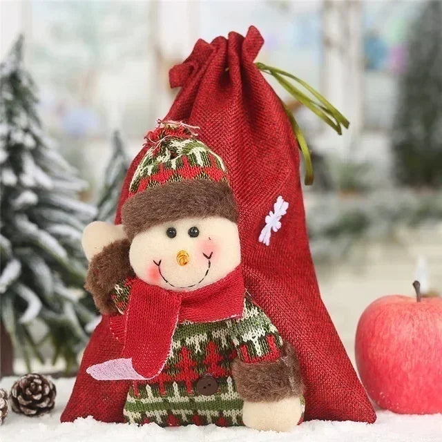 Linen Drawstring Christmas Gift Bags | Holiday Candy Bags