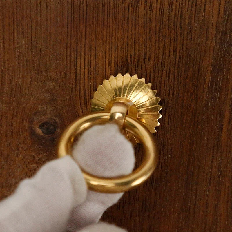 Antique Brass Ring Pull Knob | Vintage Cabinet Drawer Handle
