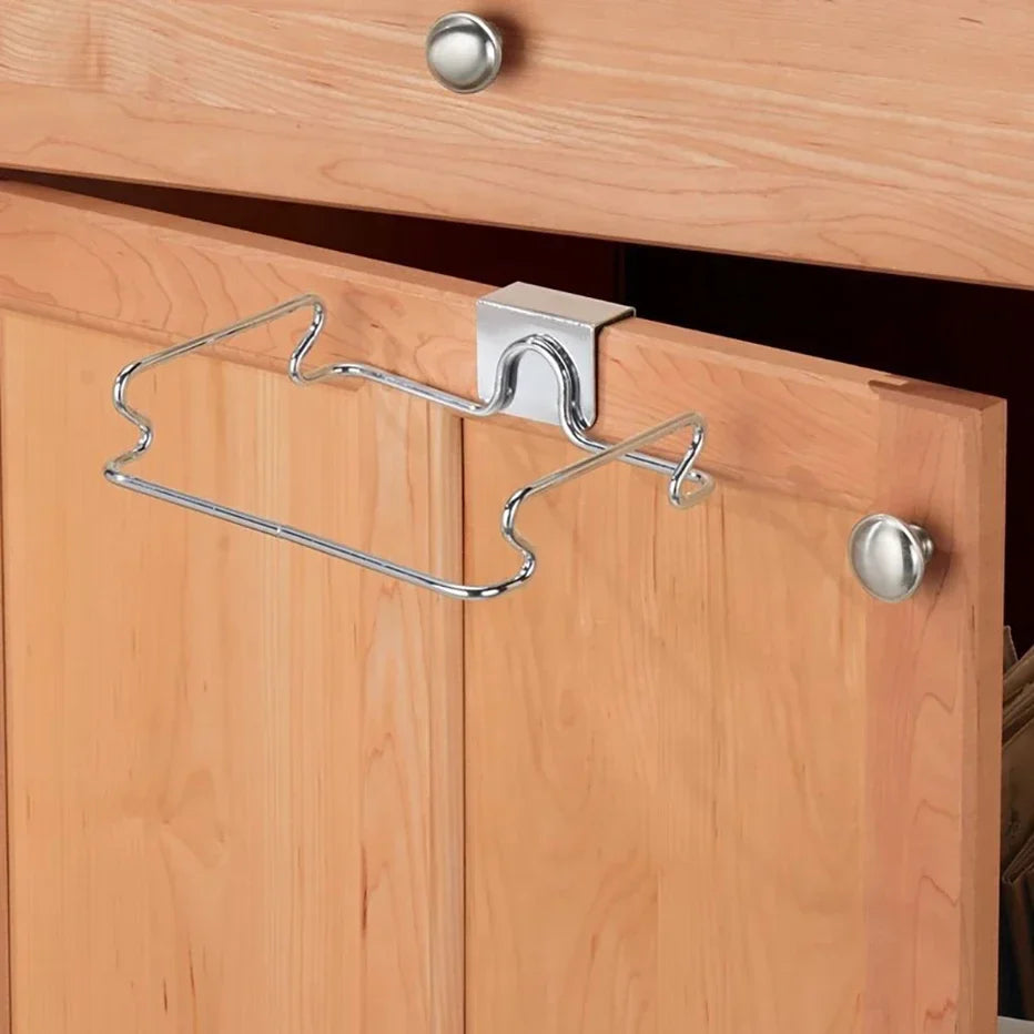 Stainless Steel Cabinet Door Trash Bag & Towel Organizer Rack