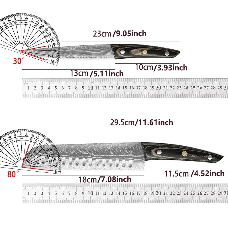 Damascus Steel Kitchen Knife Set – Sharp, Solid Wood Handle