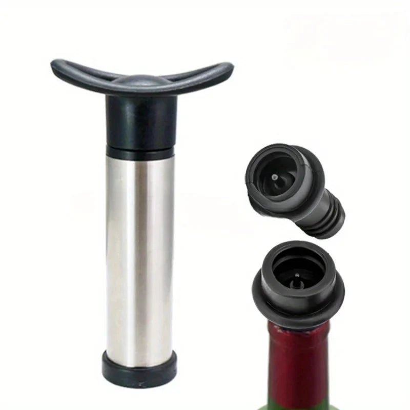 Stainless Steel Red Wine Vacuum Pump Black Plastic Silicone Plug