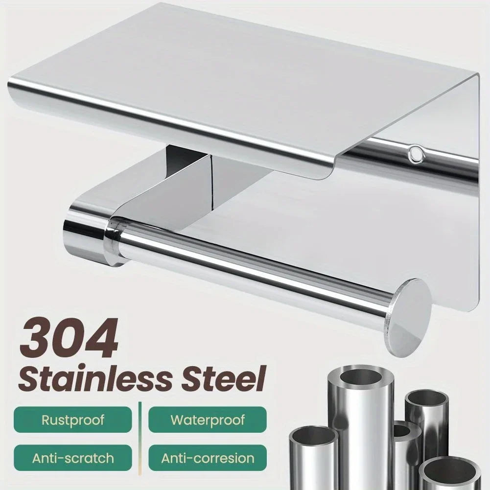 Stainless Steel Toilet Paper Holder with Phone Shelf