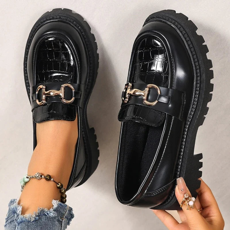 Women's British Slip-On Loafers | Thick Sole PU Leather Flats