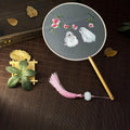 Red Flower Silk Fan Double Sided Embroidery Round Chinese Palace
