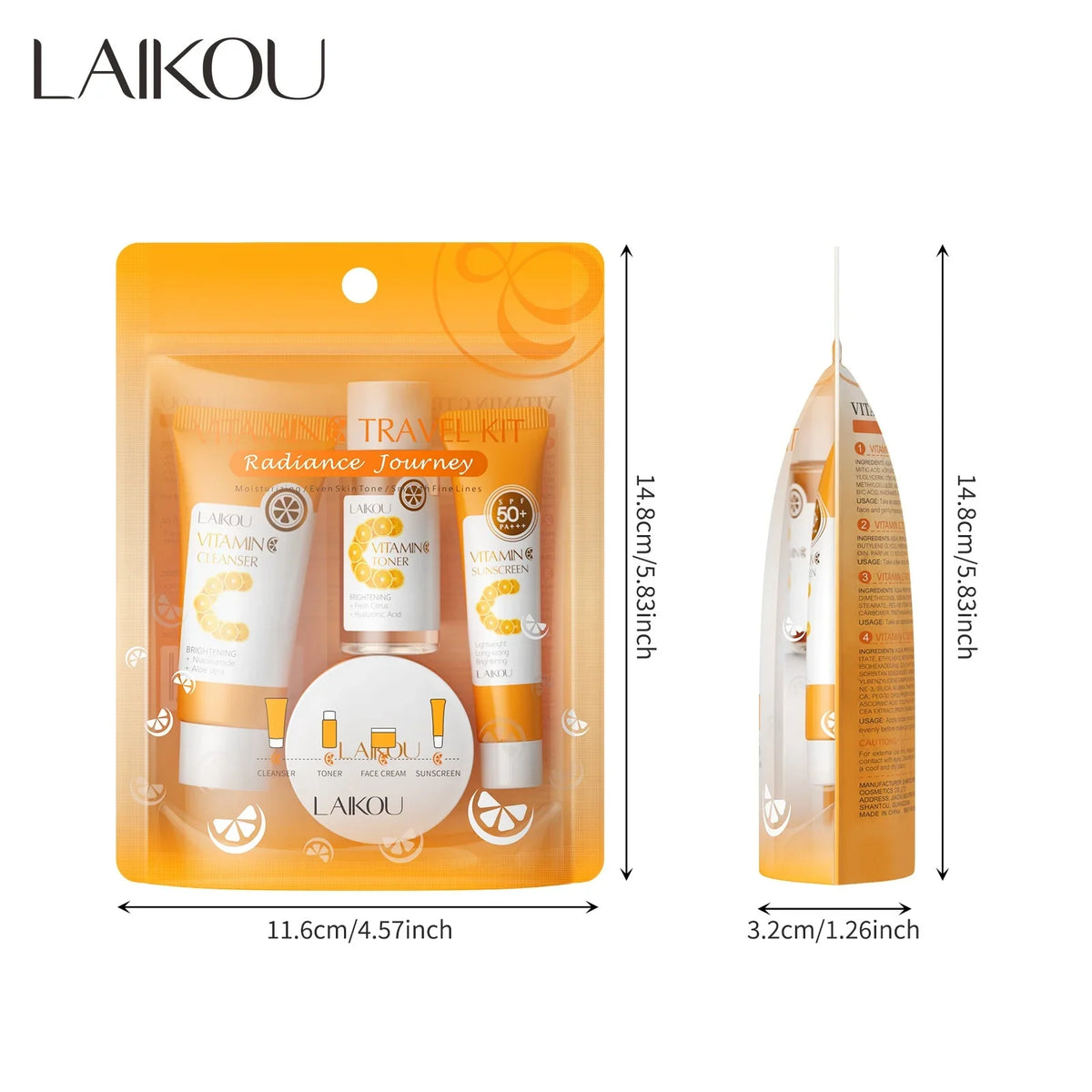 LAIKOU Vitamin C 4-Piece Travel Skincare Set | SPF50+