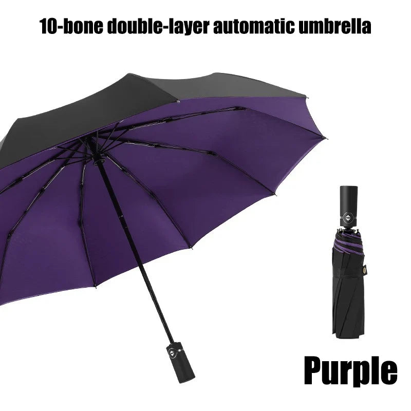 Automatic Windproof Folding Umbrella – 10 Rib Double Layer