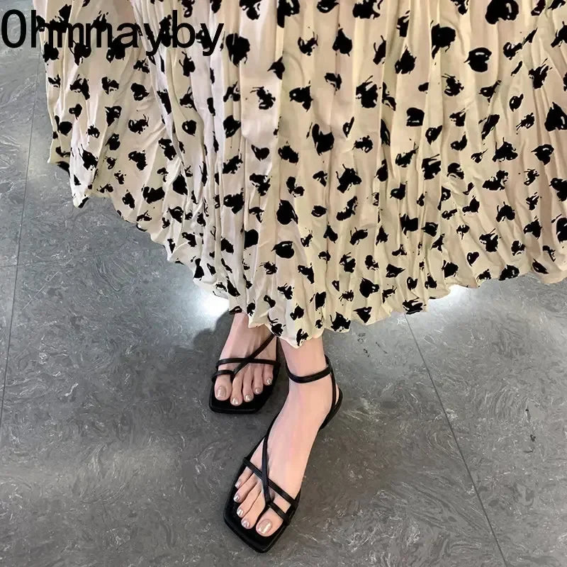 Women's Gladiator Flat Sandals – Open Toe Narrow Band Buckle