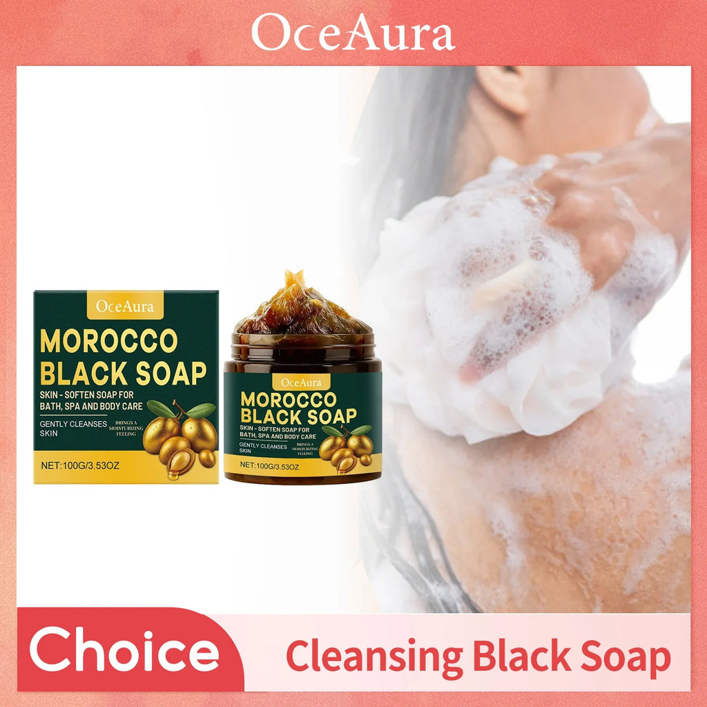 OceAura Moroccan Black Soap 100g – Exfoliating Body Bar