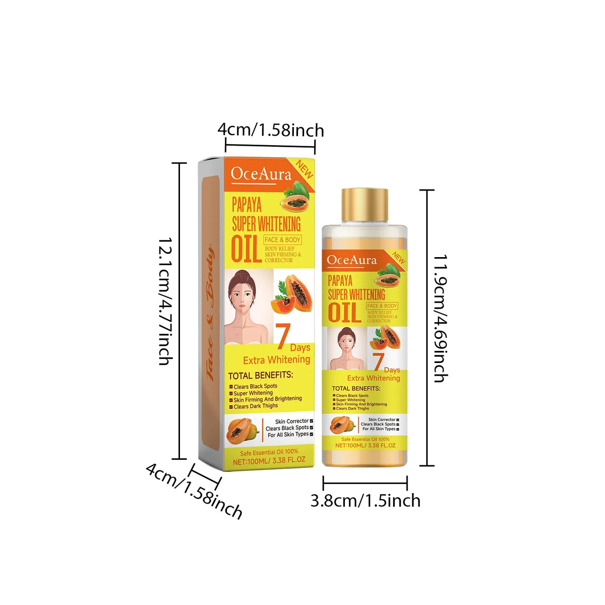 OCEAURA Papaya Whitening Body & Face Oil – 3.38 oz Moisturizer
