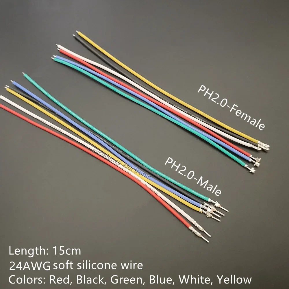 JST PH Connector Male Female Pre-crimped 24AWG Silicone Cable Battery