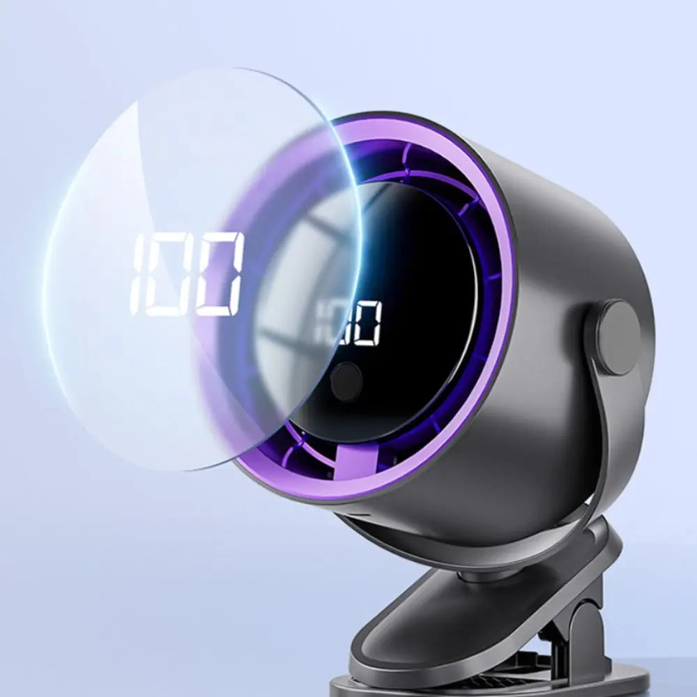 Mini Clip-On Desk Fan – LED Display, USB Rechargeable, Quiet