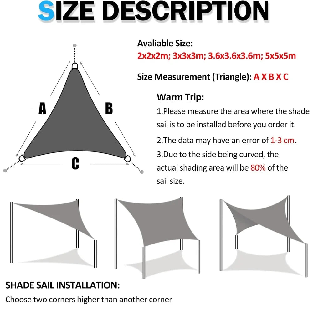 Triangle Sun Shade Sail 98% UV Block Waterproof Canopy for Patio