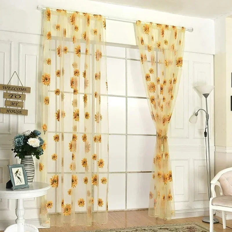 100 Sunflower Summer Tulle Curtains Living Room Bedroom Kitchen