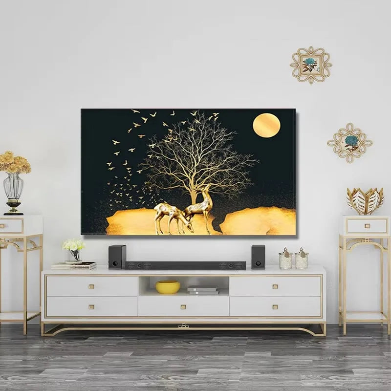 Golden Tree of Life Canvas Wall Art | Night Sky Stars Print