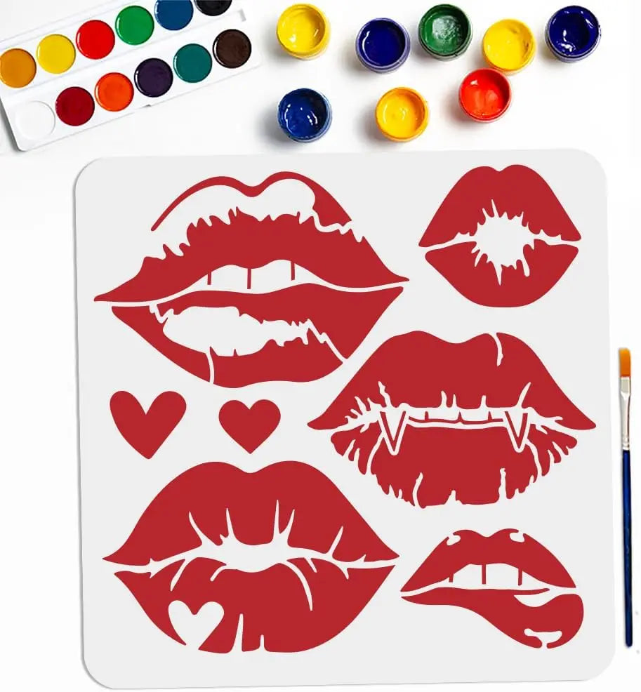 Large Lip & Heart DIY Stencil 11.8" with Paint Brush – Reusable