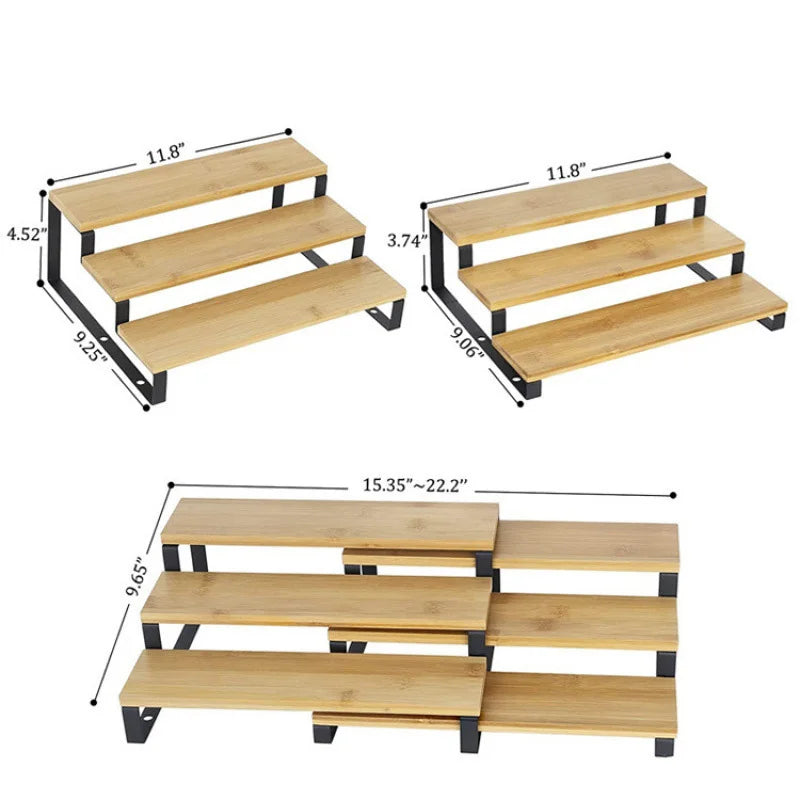 3-Tier Expandable Bamboo Spice Rack & Kitchen Shelf Organizer