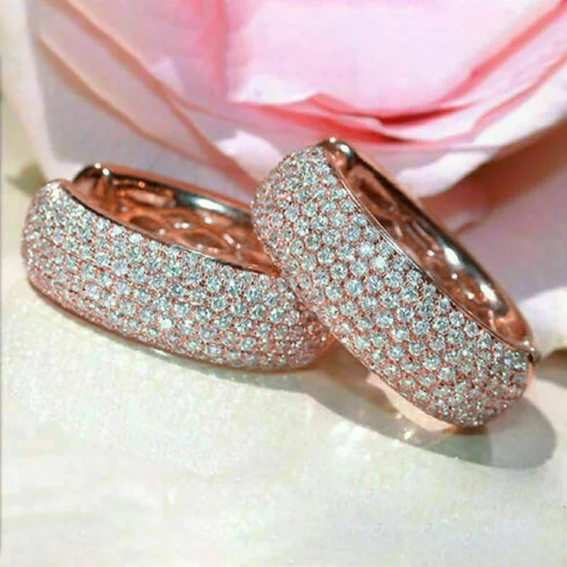 Huitan Rose Gold Hoop Earrings – Micro Pavé Cubic Zirconia