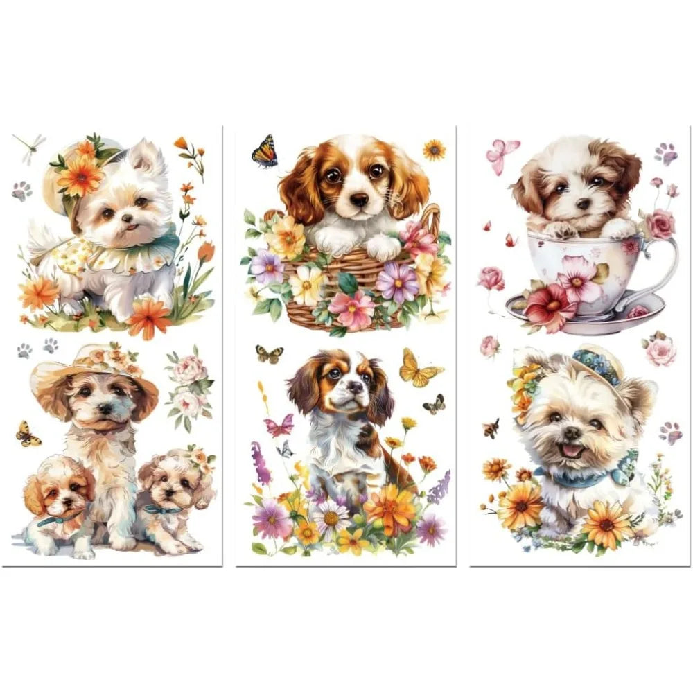 Rub-On Transfer Decals Dogs & Flowers 6×12" 3-Pack UV DTF
