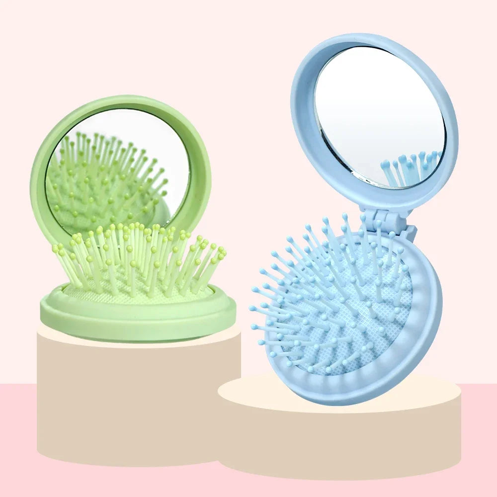 Folding Airbag Hair Comb with Mirror – Anti-Static & Scalp Massage