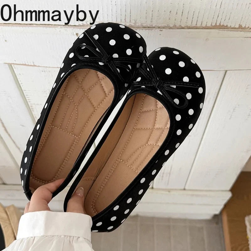 Polka Dot Mary Jane Flats – Women's Slip-On Ballet Shoes