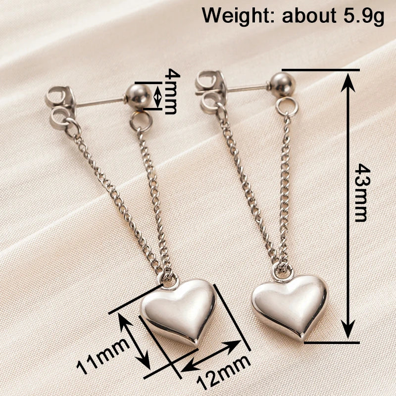 Huitan Heart Drop Earrings – Stainless Steel Women's Jewelry