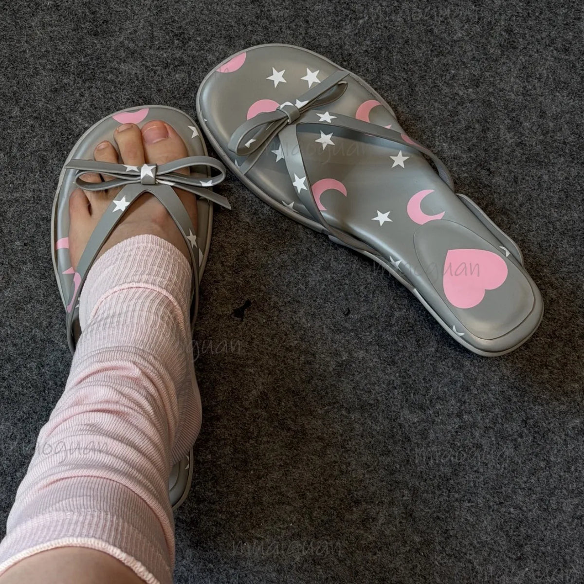 Polka Dot Bow Platform Sandals – Chunky Heel Slippers Women