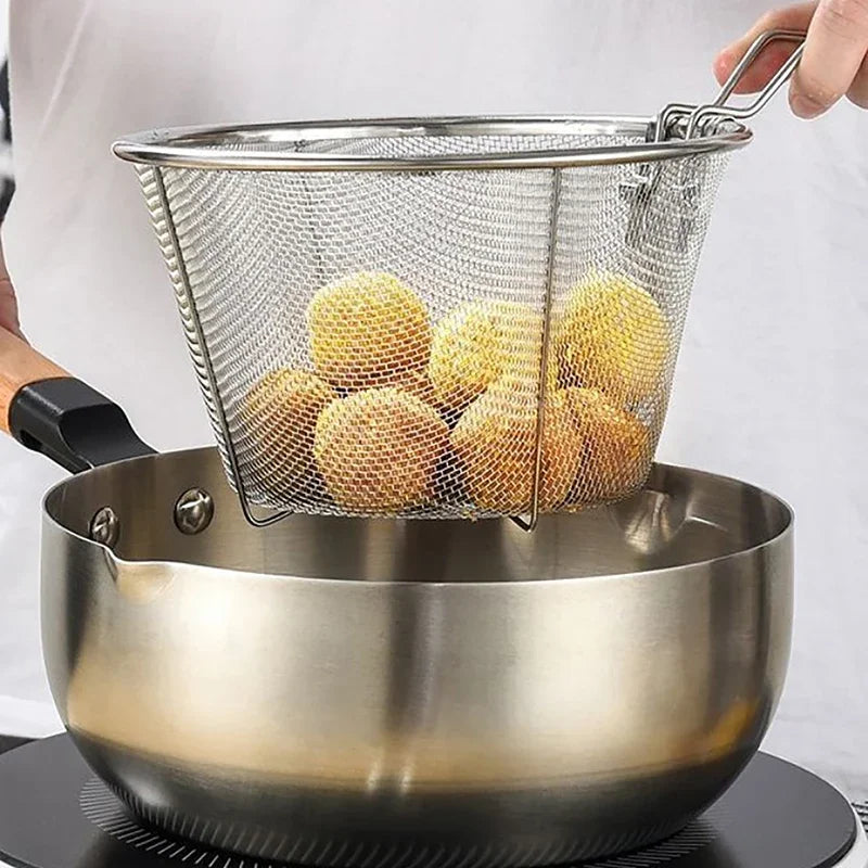 French Chip Frying Strainer Basket Stainless Steel Deep Fry Kitchen