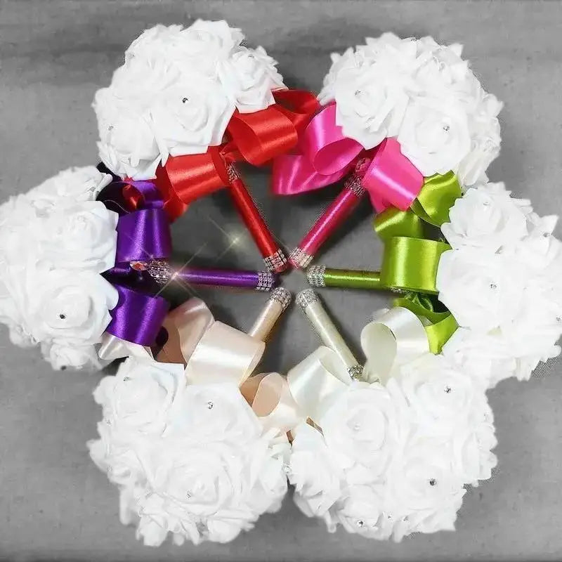 Crystal Rose Pearl Bridal Bouquet – Silk Artificial Wedding Flowers
