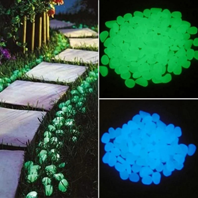 100 Glow in the Dark Pebbles – Luminous Garden & Aquarium Stones