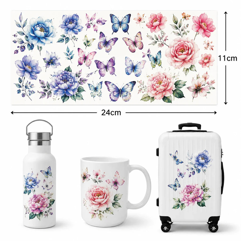 Watercolor Butterfly Floral UV DTF Sticker | Tumbler Cup Wrap Decal