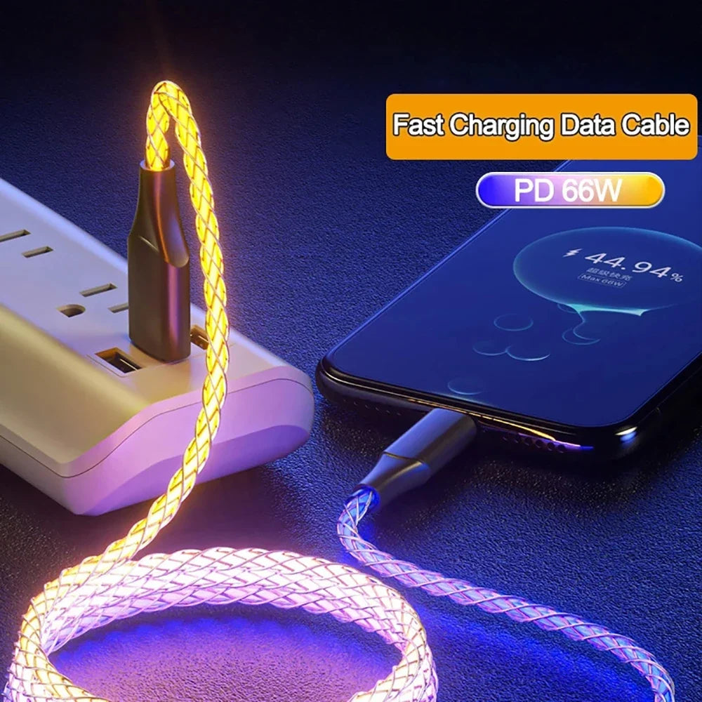 RGB 66W 6A USB-C Fast Charging Cable – Glowing Streamer Design