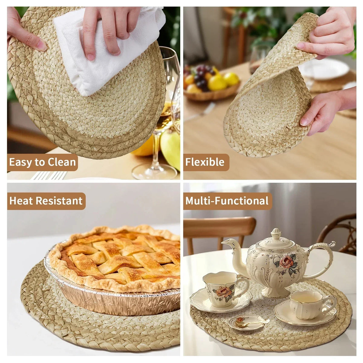 Pot Mats Round Handwoven Rattan Placemats Natural Straw Braided Heat