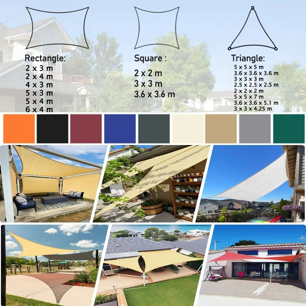 Waterproof Sun Shade Sail – 10 Sizes UV Block Canopy for Patio