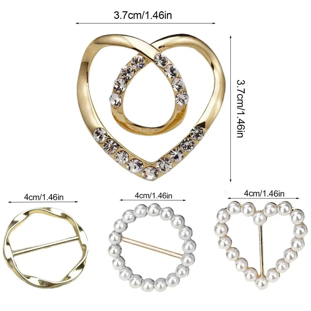 Women's Scarf Ring Clips 4-Piece Set – Pearl & Crystal Buckles